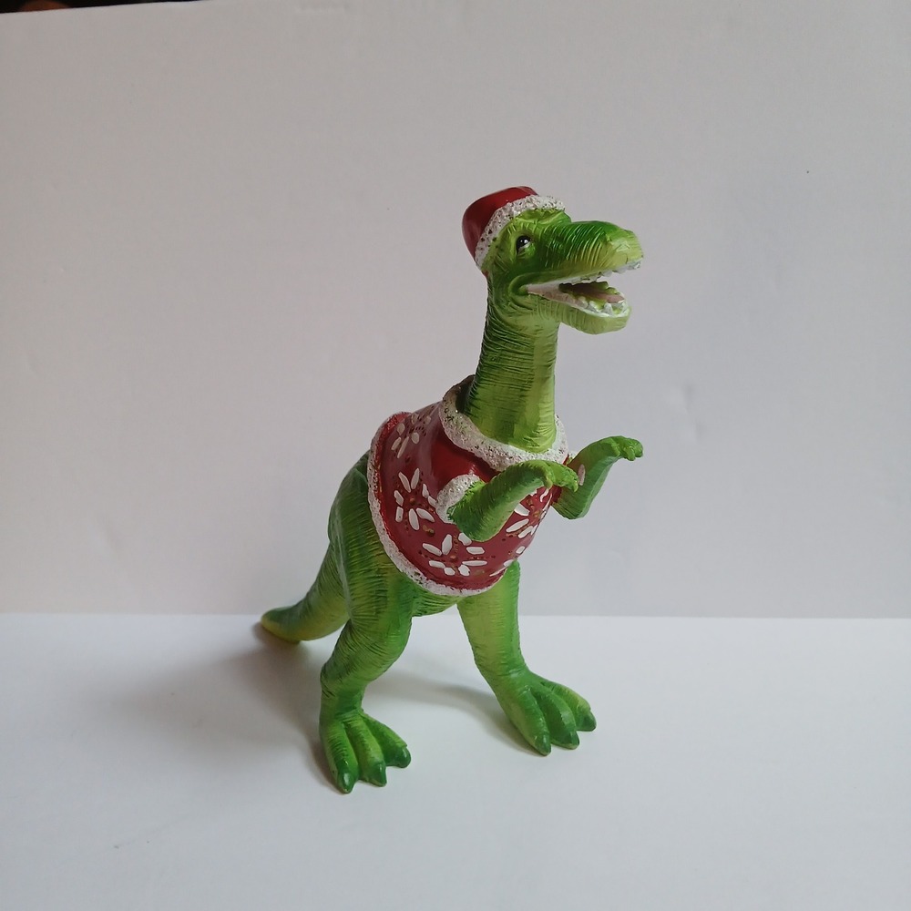 Christmas T-Rex Dinosaur Figurine Santa Hat Red Snowflake Sweater Holiday Decor